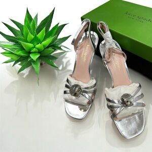New Kate Spade Silver Heels with Elegant Bow Detail